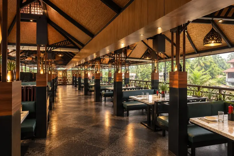 Tables beside the greenery